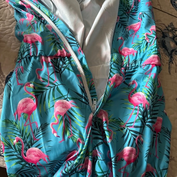 Flamingo‎ Print Aqua & Pink Jumpsuit Size M - Picture 12 of 13
